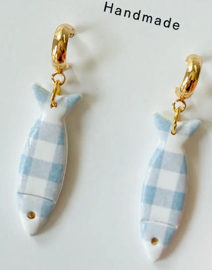 Gingham Fish Earring