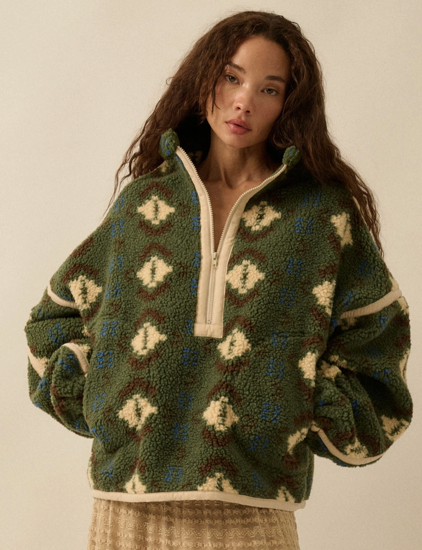 Geo Print Sherpa Jacket